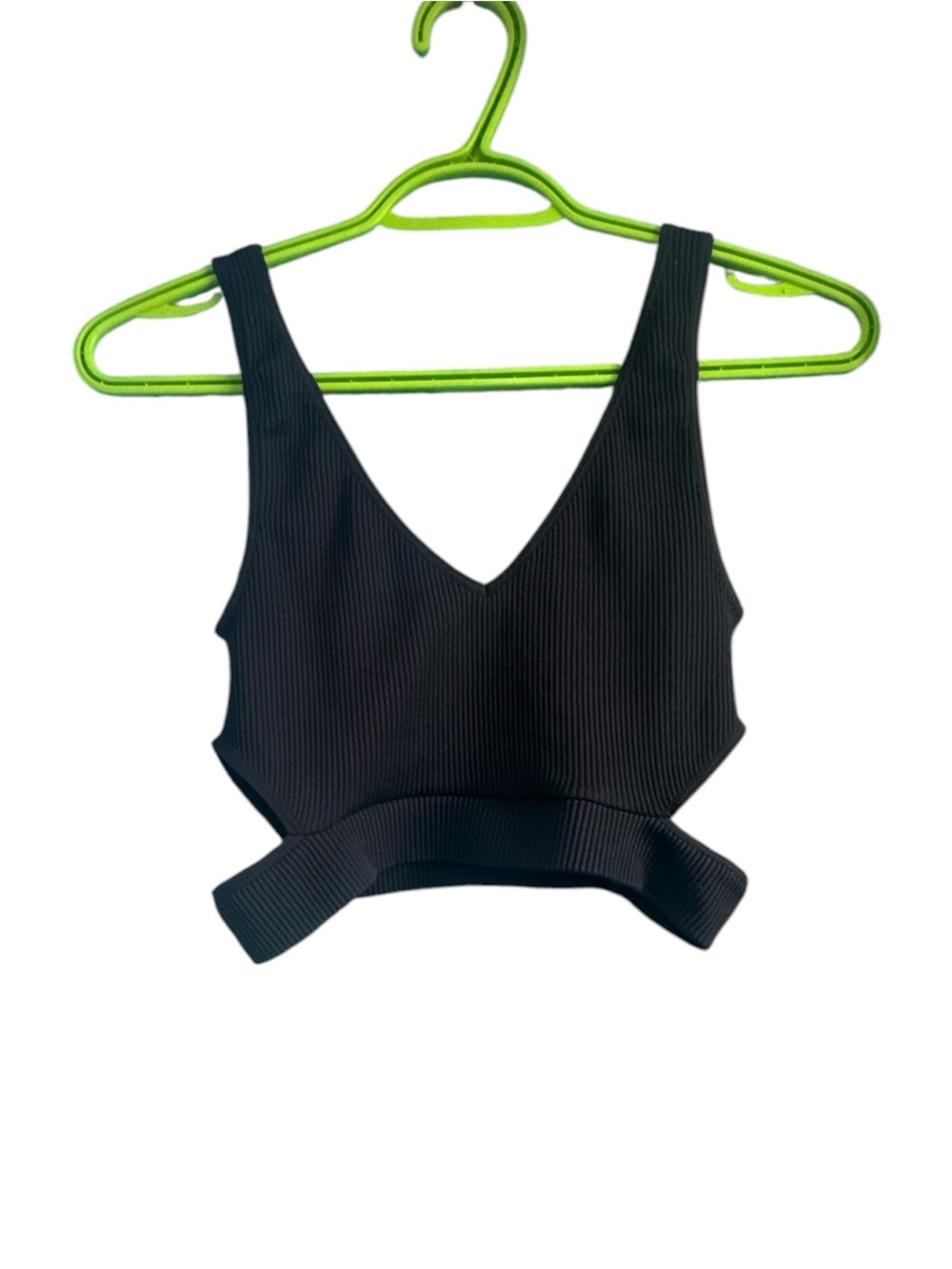 DYNAMITE Women’s Jet Black Thin Ribbed Camisole Cut-Out Seamless Crop Top Size M